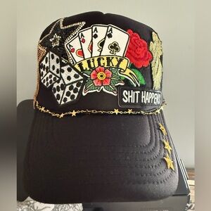 Custom Made Black Cap with Embroidered Patches *NEW WITHOUT TAGS*